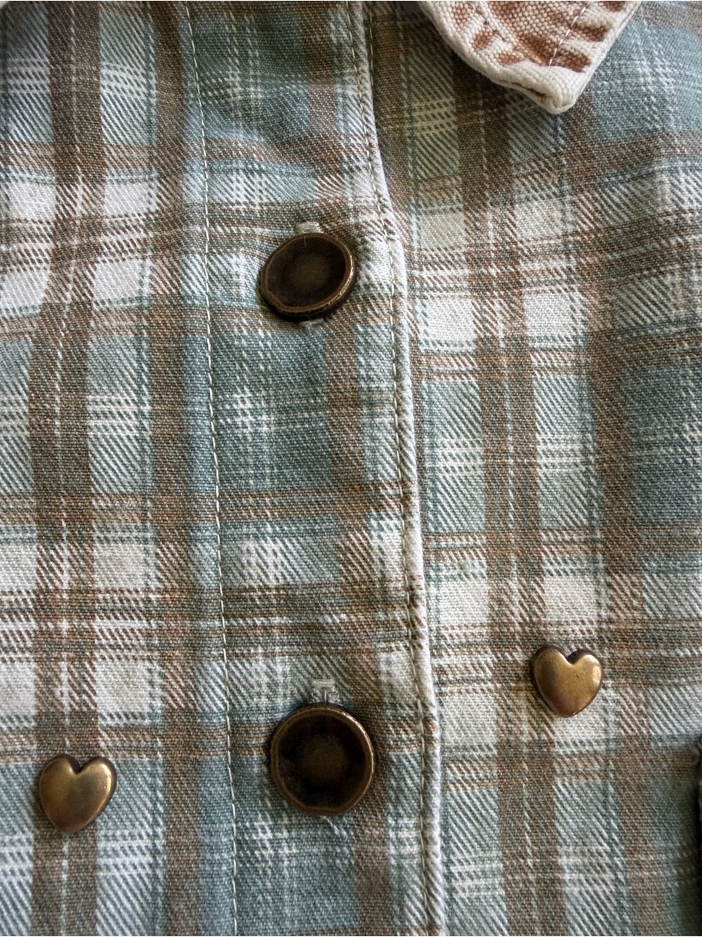 POL Heart Stud Vintage Wash Olive Green & Tan Plaid SHACKET NEW FALL WINTER - Picture 6 of 11